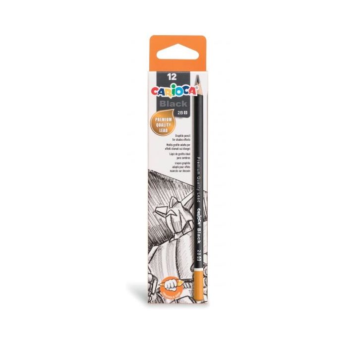 Carioca Pack de 12 Lapices de Grafito Black 2B - Facil de Borrar y Sacar Punta - Cuerpo Triangular Agradable al Tacto - Mina Resistente a las Caidas - Color Negro