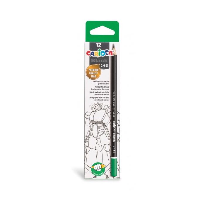 Carioca Black Pack de 12 Lapices de Grafito 2H - Facil de Borrar y Sacar Punta - Cuerpo Triangular - Mina Resistente a las Caidas - Ideal para Colegio y Oficina - Color Negro