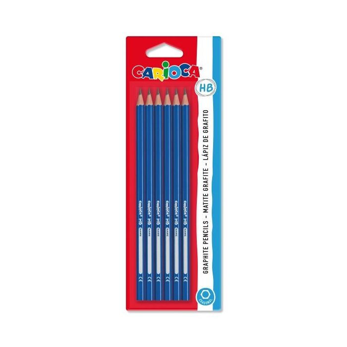 Carioca Lapiz HB Pack de 6 Lapices de Grafito HB - Facil de Borrar y Sacar Punta - Cuerpo Triangular - Mina Resistente a las Caidas - Color Gris