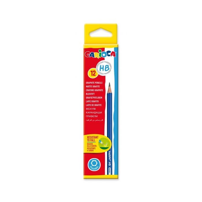 Carioca Pack de 12 Lapices de Grafito HB - Facil de Borrar y Sacar Punta - Cuerpo Triangular Agradable al Tacto - Mina Resistente a las Caidas - Color Gris