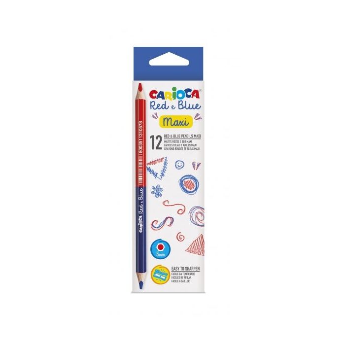 Carioca Maxi Pack de 12 Lapices - Cuerpo Lacado Hexagonal - Mina de Ø 5mm - Color Azul/Rojo