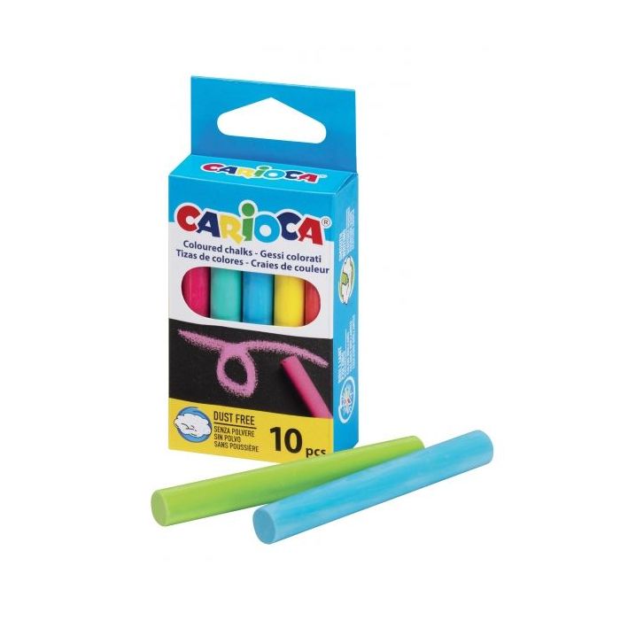 Carioca Pack de 10 Tizas Estandar - sin Polvo - Colores Brillantes - Lavables - Faciles de Borrar - Color Varios