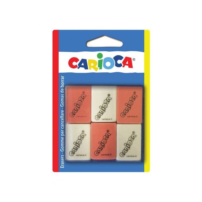 Carioca Pack de 6 Gomas Rectangulares - Borrado Preciso - Diseño Ergonomico - Color Varios