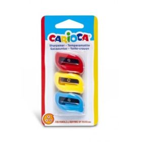 Carioca Pack 3 Sacapuntas de Colores con 1 Agujero - Apto para Lapices/Ceras Triangulares, Redondos y Hexagonales - Tornillo de Seguridad en la Lama - Color Varios