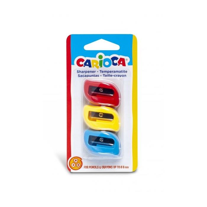 Carioca Pack 3 Sacapuntas de Colores con 1 Agujero - Apto para Lapices/Ceras Triangulares, Redondos y Hexagonales - Tornillo de Seguridad en la Lama - Color Varios