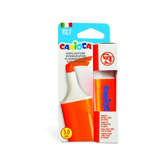 Carioca Memolight Subrayador - Punta Biselada de 5mm - Color Brillante y Lavable - Tinta a Base de Agua - Color Naranja