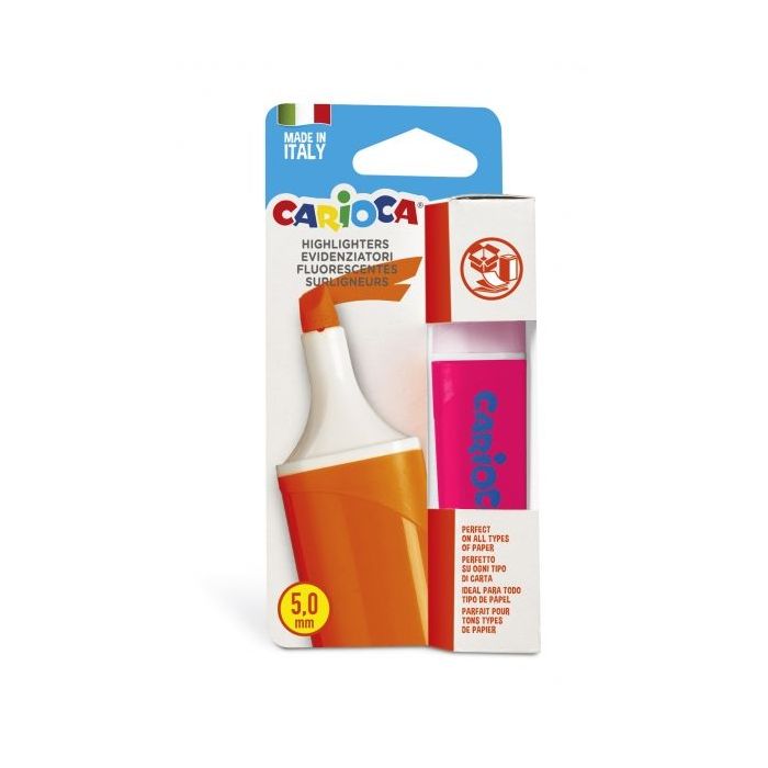 Carioca Memolight Subrayador - Punta Biselada de 5mm - Color Brillante y Lavable - Tinta a Base de Agua - Color Rosa