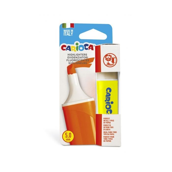 Carioca Memolight Subrayador - Color Brillante y Lavable - Tinta a Base de Agua - Punta Biselada - Color Amarillo