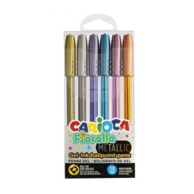 Carioca Fiorella Pack de 6 Boligrafos de Colores Metallic - Boligrafo con Punta de Esfera y Cuerpo Transparente Fluo - Escritura Brillante y Colorida - Color Varios