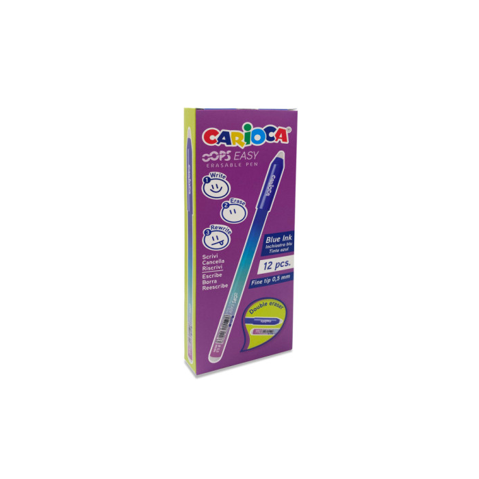Carioca Oops Easy Pack de 12 Boligrafos Borrables - Tinta Termo Sensible - Cuerpo con Efecto Degradado - Punta de Ø 0.7mm - Doble Goma - Color Varios