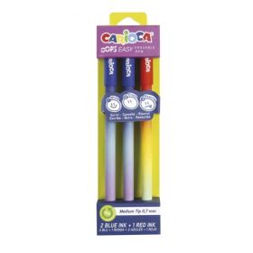 Carioca Oops Easy Pack de 3 Boligrafos Borrables - Tinta Termo Sensible - Cuerpo con Efecto Degradado - Punta de Ø 0.7mm - Doble Goma - Color Varios