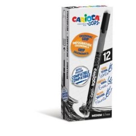 Carioca Oops Boligrafos Borrables - Tinta Negra Termo Sensible - Empuñadura Ergonomica Triangular - Punta de Ø 0.7mm - Doble Goma - Color Negro