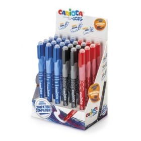 Carioca Oops Expositor de 24 Boligrafos Borrables - Tinta Termo Sensible - Empuñadura Ergonomica Triangular - Punta de Ø 0.7mm - Doble Goma - Recambios Compatibles - Color Varios