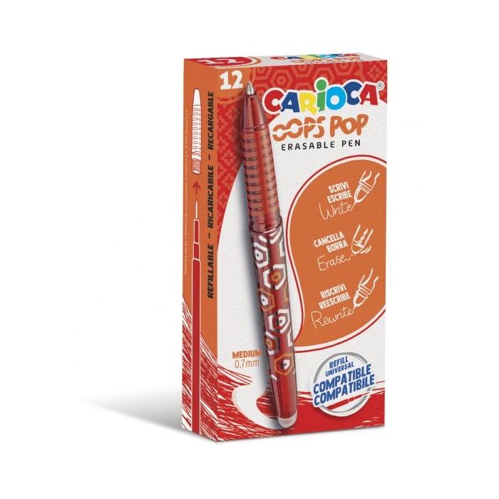 Carioca Oops Boligrafos Borrables - Tinta Termo Sensible - Empuñadura Texturizada - Punta de 0.7mm - Doble Goma - Recambios Compatibles - Color Rojo