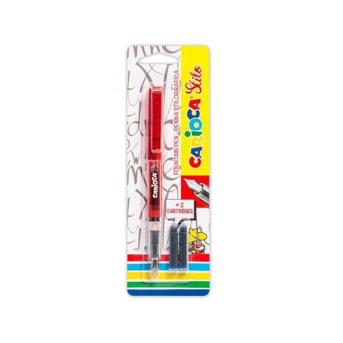 Carioca Pack de 1 Pluma Estilografica + 2 Cartuchos - Cartuchos Estandar de Tinta Azul - Escritura Suave y Precisa - Color Rojo