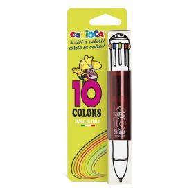 Carioca Boligrafo de 10 Colores Fluo - Boligrafo con Punta de Esfera Automatico - 10 Colores en un Solo Boligrafo - Punta Ø 1mm - Color Varios