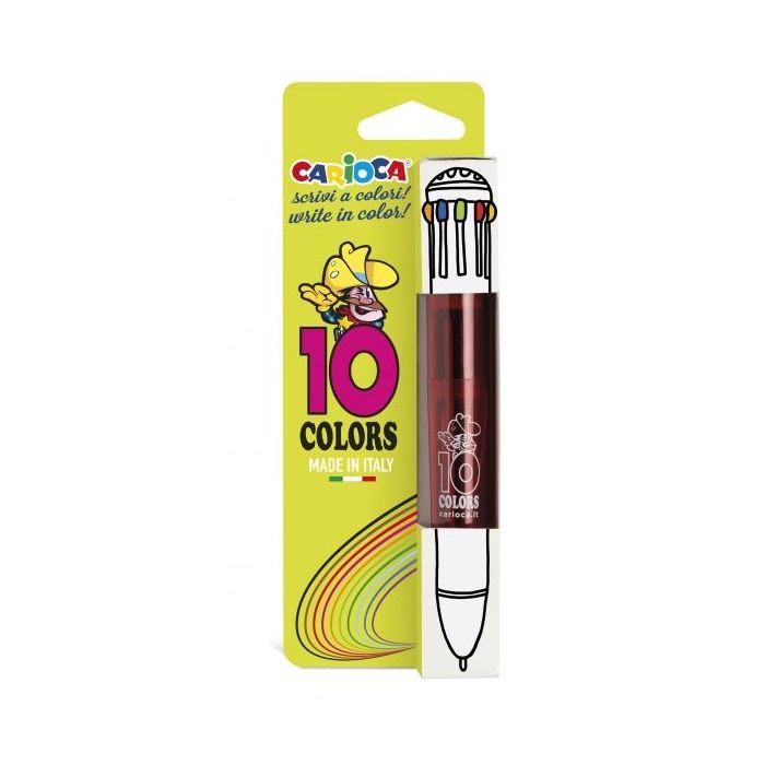 Carioca Boligrafo de 10 Colores Fluo - Boligrafo con Punta de Esfera Automatico - 10 Colores en un Solo Boligrafo - Punta Ø 1mm - Color Varios