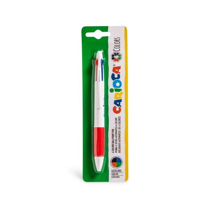 Carioca Boligrafo de 4 Colores - Boligrafo con Punta de Esfera Automatico - 4 Colores en un Solo Boligrafo - Punta Ø 1mm - Color Varios