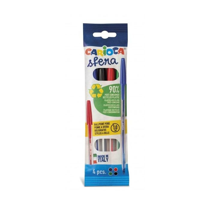 Carioca Pack de 4 Boligrafos - Punta 1mm - Escritura Super Deslizante - Color Varios