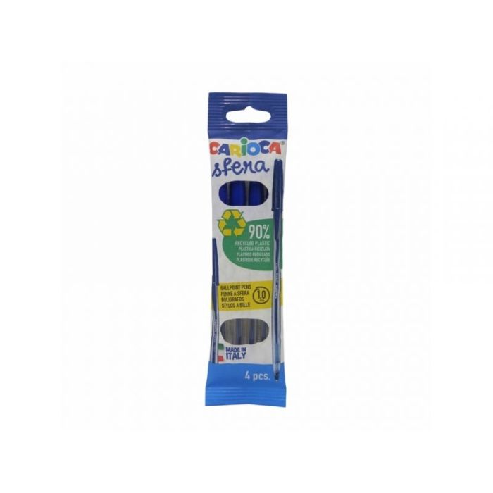 Carioca Sfera Flowpack Pack de 4 Boligrafo - Punta Ø 1mm - Capuchon y Retro del Color de la Tinta - Escritura Super Deslizante - Paquete de Papel - Color Azul