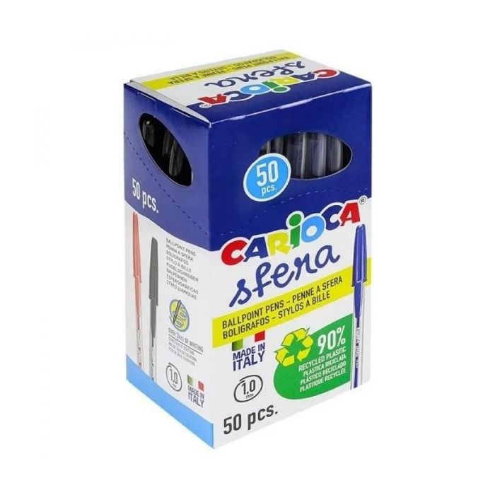 Carioca Sfera Boligrafo - Punta Ø 1mm - Capuchon y Retro del Color de la Tinta - Escritura Super Deslizante - Paquete de Papel - Color Azul