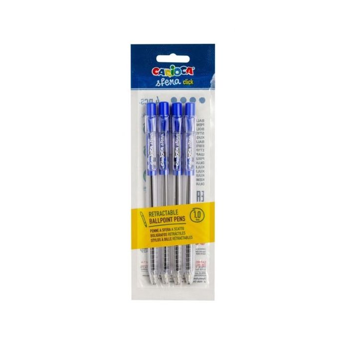 Carioca Sfera Pack de 4 Boligrafos Retractiles - Punta Ø 1mm - Click Facil y Comodo - Escritura Suave y Fluida - Color Azul