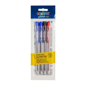 Pack Carioca Sfera Pack de 4 Boligrafos Retractiles - Punta Ø 1mm - Boligrafos Retractiles - Click Facil y Comodo - Escritura Suave y Fluida - Color Varios