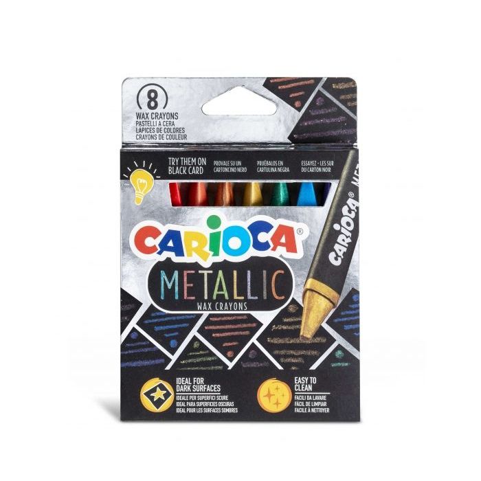 Carioca Metallic Pack de 8 Ceras Metalicas - Cuerpo Maxi Triangular - Colores Cubrientes para Superficies Oscuras - Faciles de Limpiar - Color Varios