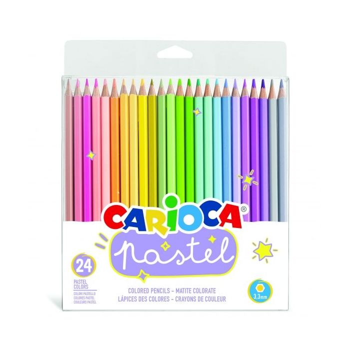 Carioca Pack de 24 Lapices de Madera - Colores Pastel - Cuerpo Hexagonal - Colores Brillantes y Lavables - Escritura Blanda - Mina Segura y Resistente a las Caidas - Color Varios