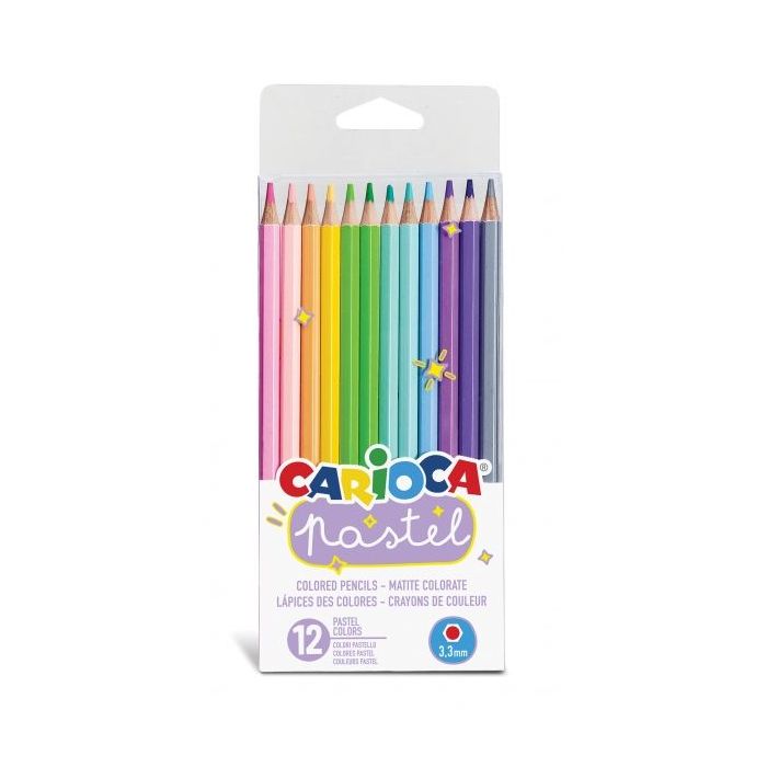 Carioca Pack de 12 Lapices de Madera Pastel - Colores Pastel - Cuerpo Hexagonal - Colores Brillantes y Lavables - Escritura Blanda - Mina Ø 3.3mm Segura y Resistente a las Caidas - Color Varios