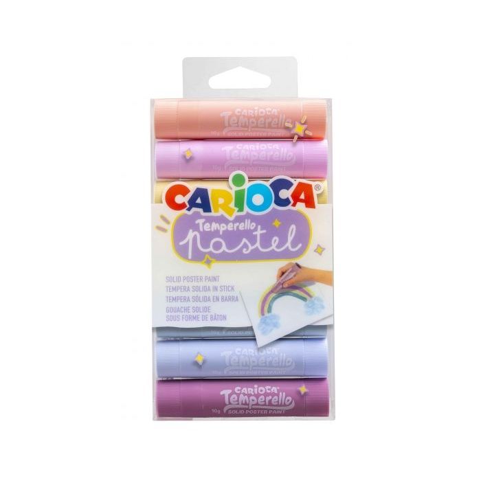 Carioca Temperello Pack de 8 Temperas Solidas - Colores Pastel - Lavables - Gran Cobertura - Faciles de Mezclar - sin Disolventes - Acabado Satinado - Secado Rapido - Color Varios