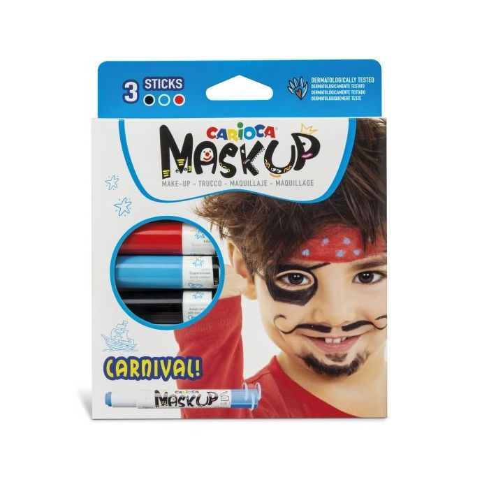 Carioca Mask Up Pack de 3 Colores para la Piel en Barra Carnival - Colores Brillantes - Lavables - Base Agua - Incluye 2 Tutoriales Paso a Paso - Color Varios