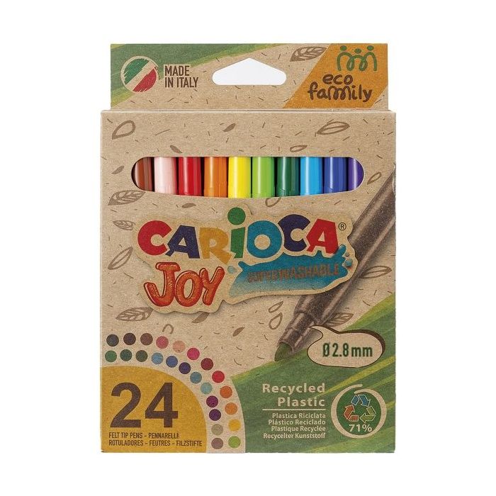 Carioca Joy Pack de 24 Rotuladores Punta Fina Eco Family - Tinta Superlavable - Punta Fina 2.8mm Bloqueada - Capuchon Ventilado - Color Varios