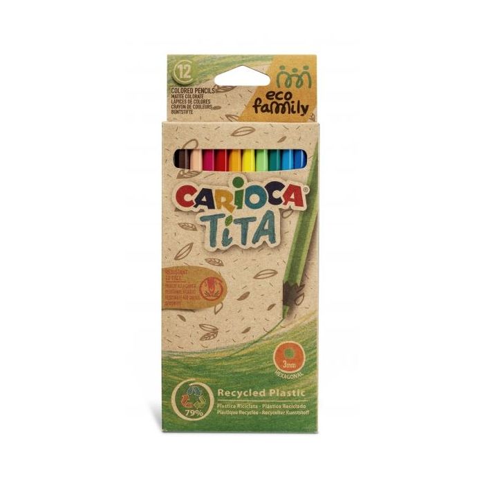 Carioca Eco Family Pack de 12 Lapices de Colores - Cuerpo Hexagonal - Colores Brillantes - Escritura Blanda - Mina Segura y Resistente - No Se Astilla - Color Varios