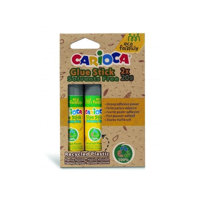 Carioca Eco Family Pack de 2 Pegamentos de Barra - Ideal para Casa, Colegio y Oficina - Pega Papel, Fotos y Tejidos - sin Disolventes - Color Varios