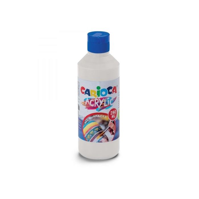 Carioca Botella de 250ml de Tempera Acrilica - Colores Brillantes y Resistentes a la Luz - Efecto Tridimensional - Apto para Todas las Superficies - Color Blanco