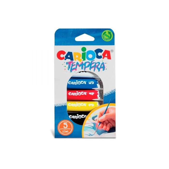 Carioca Pack de 5 Tubitos de Tempera de 12ml - Colores Superlavables - Alto Poder Cubriente - Aplicable en Materiales Porosos - Packaging 100% Reciclable - Color Varios