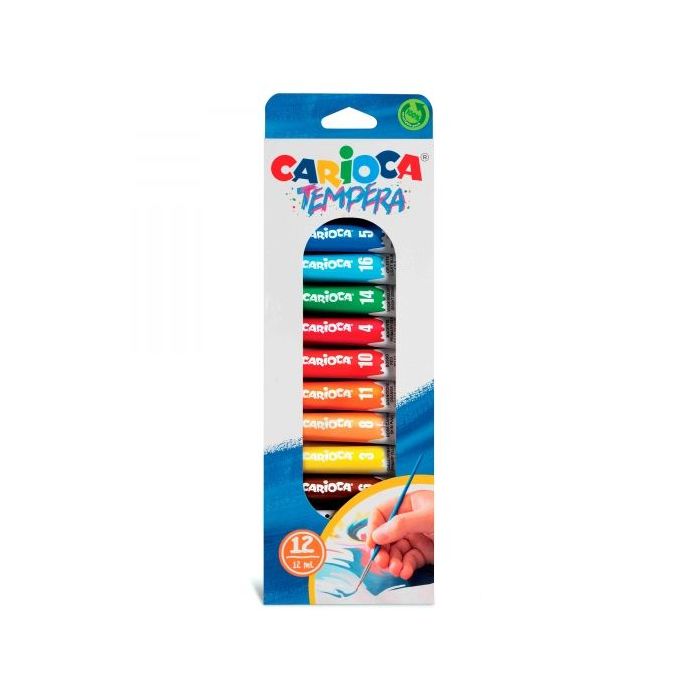 Carioca Pack de 12 Tubitos de Tempera - Colores Superlavables - Alto Poder Cubriente - Aplicable en Materiales Porosos - Packaging 100% Reciclable - Color Varios
