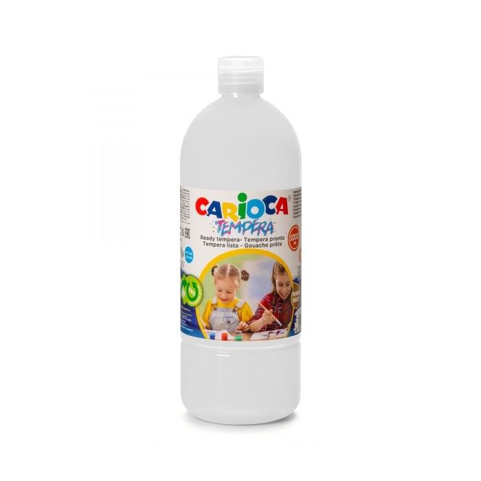 Carioca Botella Tempera 1000ml - Colores Superlavables - Faciles de Mezclar - Aplicable en Materiales Porosos - Alta Opacidad - Color Blanco