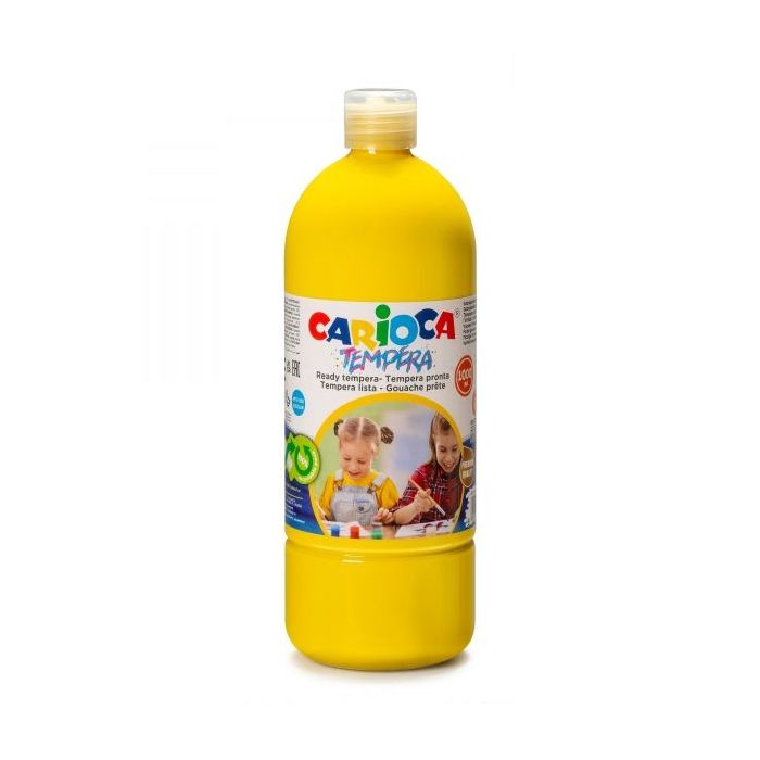 Carioca Pack de 6 Botellas de Tempera - 1000ml - Colores Superlavables - Faciles de Mezclar - Aplicable en Materiales Porosos - Alta Opacidad - Color Amarillo