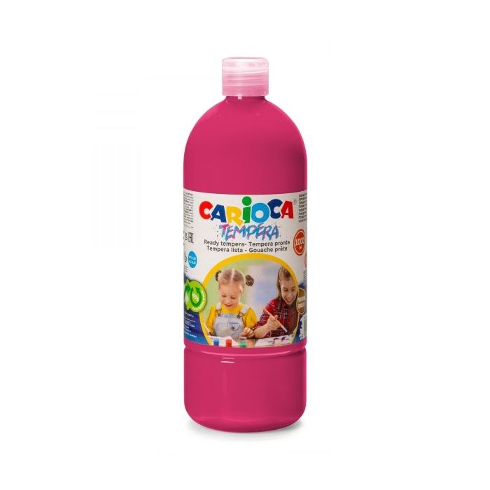 Carioca Botella Tempera 1000ml - Colores Superlavables - Faciles de Mezclar - Aplicable en Materiales Porosos - Alta Opacidad - Color Rosa