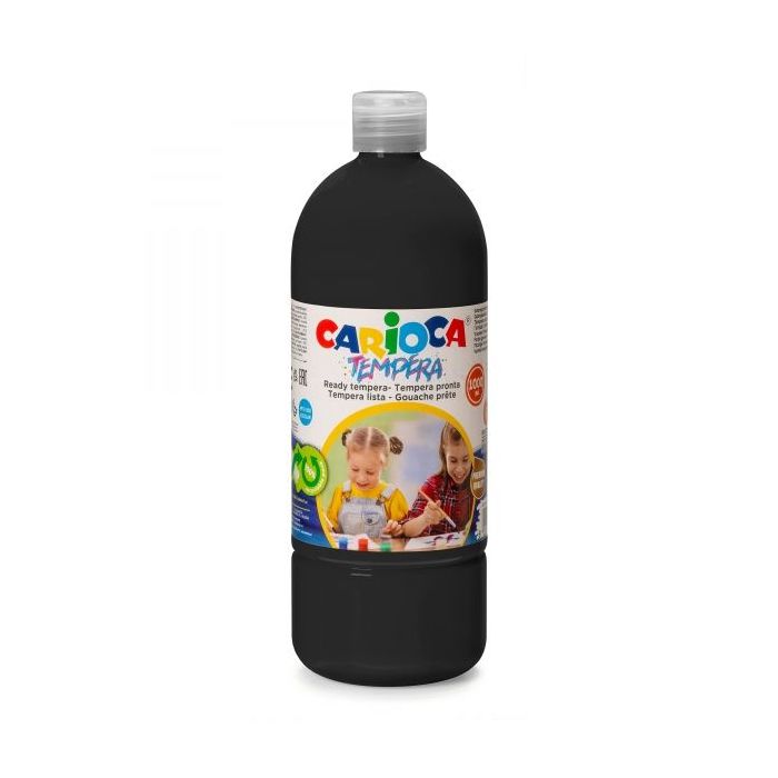 Carioca Botella Tempera 1000ml - Colores Superlavables - Faciles de Mezclar - Aplicable en Materiales Porosos - Alta Opacidad - Color Negro