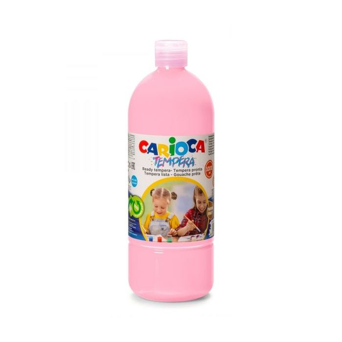 Carioca Botella Tempera 1000ml - Colores Superlavables - Faciles de Mezclar - Aplicable en Materiales Porosos - Alta Opacidad - Color Rosa