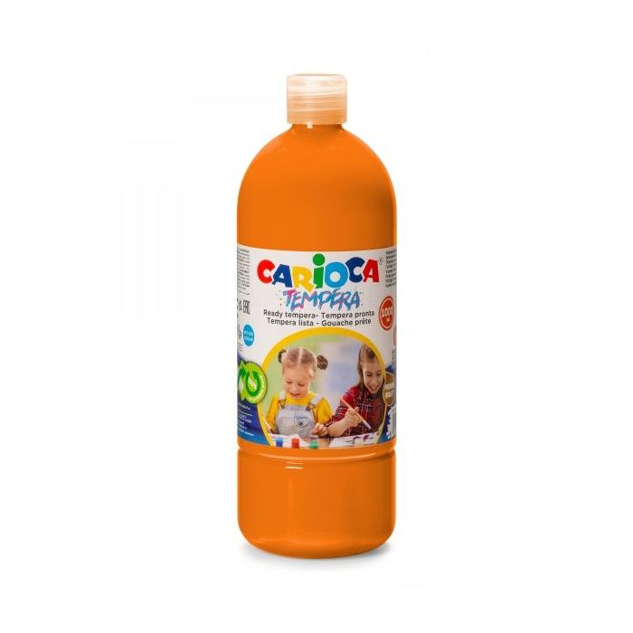 Carioca Botella Tempera 1000ml - Colores Superlavables - Faciles de Mezclar - Aplicable en Materiales Porosos - Alta Opacidad - Color Naranja
