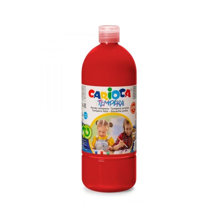 Carioca Botella de Tempera 1000ml - Colores Superlavables - Faciles de Mezclar - Aplicable en Materiales Porosos - Alta Opacidad - Color Rojo