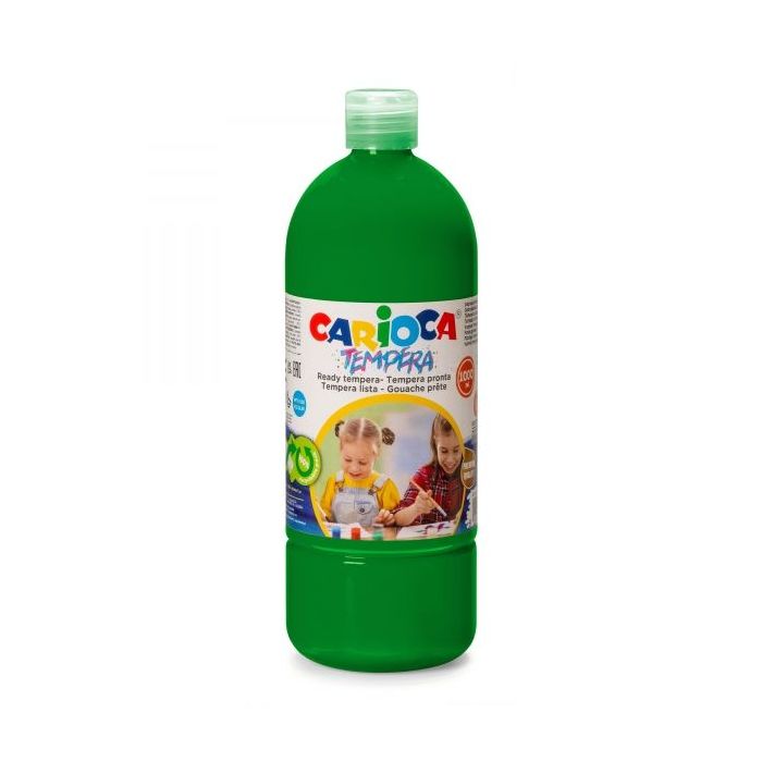 Carioca Botella de Tempera - 1000ml - Colores Superlavables - Faciles de Mezclar - Aplicable en Materiales Porosos - Alta Opacidad - Color Verde