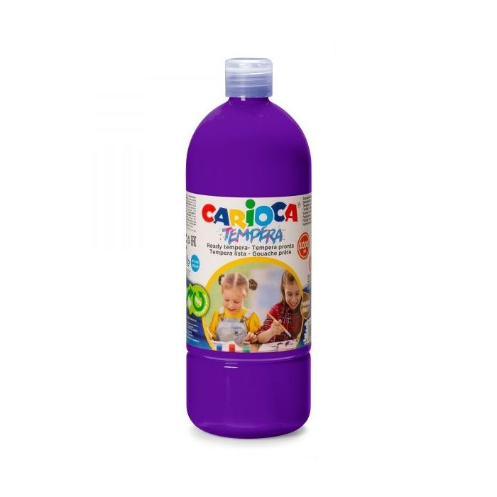 Carioca Botella de Tempera - 1000ml - Colores Superlavables - Faciles de Mezclar - Aplicable en Materiales Porosos - Alta Opacidad - Color Morado