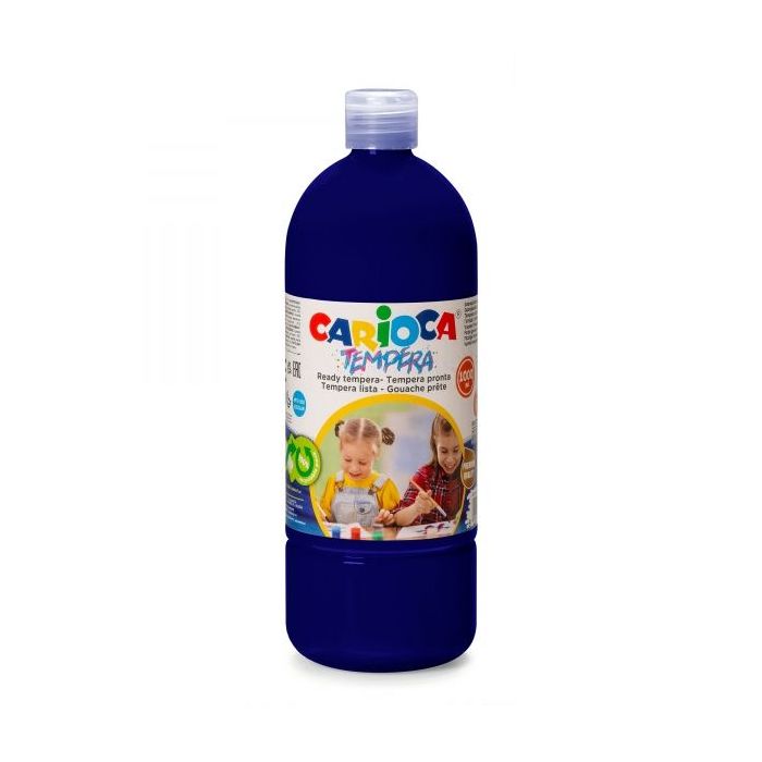 Carioca Botella de Tempera 1000ml - Colores Superlavables - Faciles de Mezclar - Aplicable en Materiales Porosos - Alta Opacidad - Color Azul