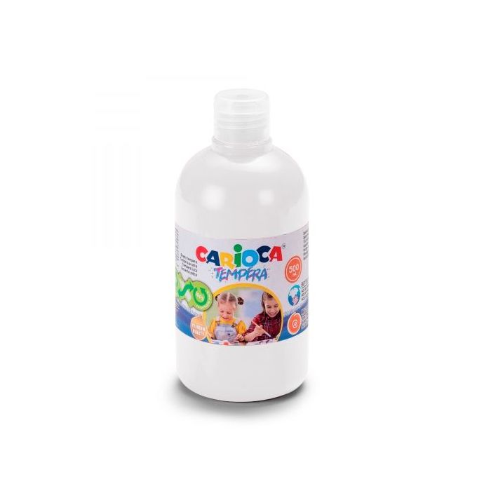 Carioca Botella Tempera 500ml - Colores Superlavables - Faciles de Mezclar - Aplicable en Materiales Porosos - Alta Opacidad - Color Blanco
