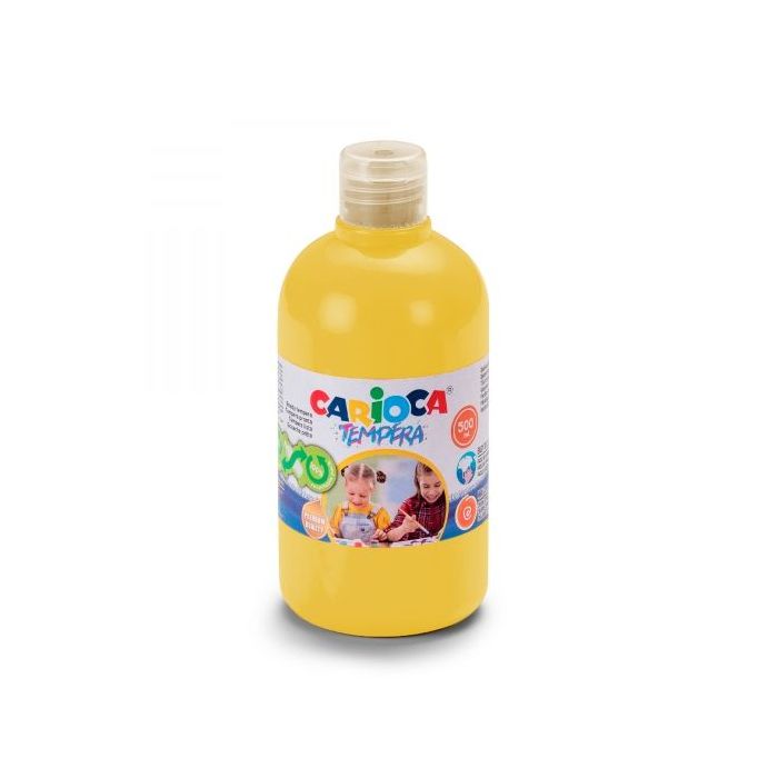 Carioca Botella Tempera 500ml - Colores Superlavables - Faciles de Mezclar - Aplicable en Materiales Porosos - Alta Opacidad - Color Amarillo